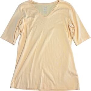 J. Jill Perfect Pima V-neck Elbow Sleeve Tee, Yellow, Sz Small